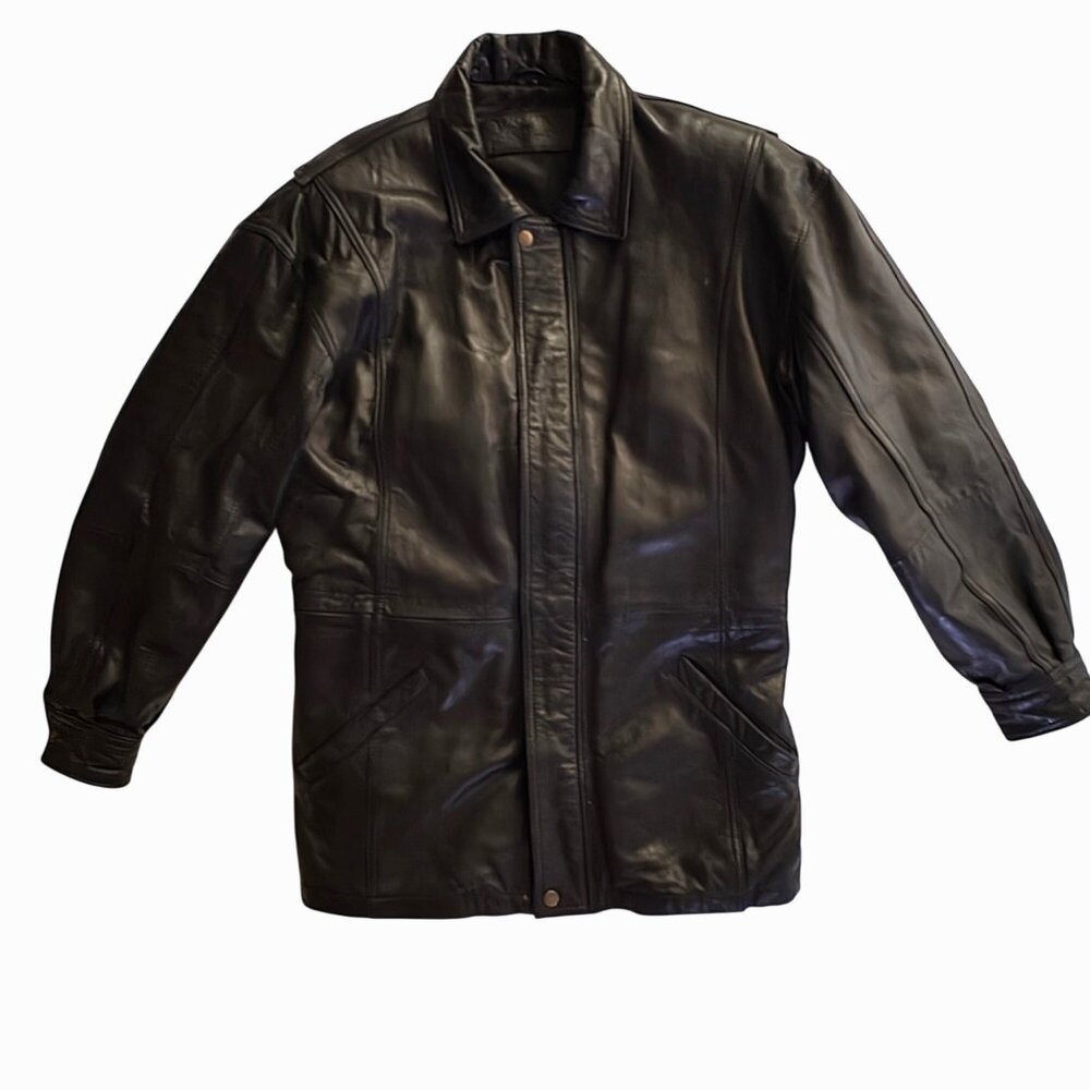 Georgetown Leather Design VTG 90s Black Mens Jacket Genuine Leather Coat M - Picture 11 of 15